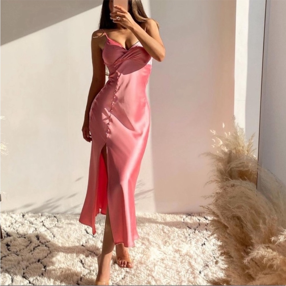 Pink Zara Slip Midi Dress with Side Slit